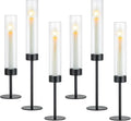 Hewory Black Taper Candle Holders: Candlestick Holders Set of 6 Hurricane Glass Tall Candle Holder for Candlesticks Candle Sticks Holder Decor for Table Centerpiece Wedding Party Christmas Decorations