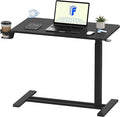 FLEXISPOT H7 Adjustable Overbed Bedside Table with Wheels Pneumatic Mobile Standing Desk Laptop Desk Rolling Computer Cart Movable Overbed Table Hospital Home Use(31.5" W x 17.7" D, Black Large)