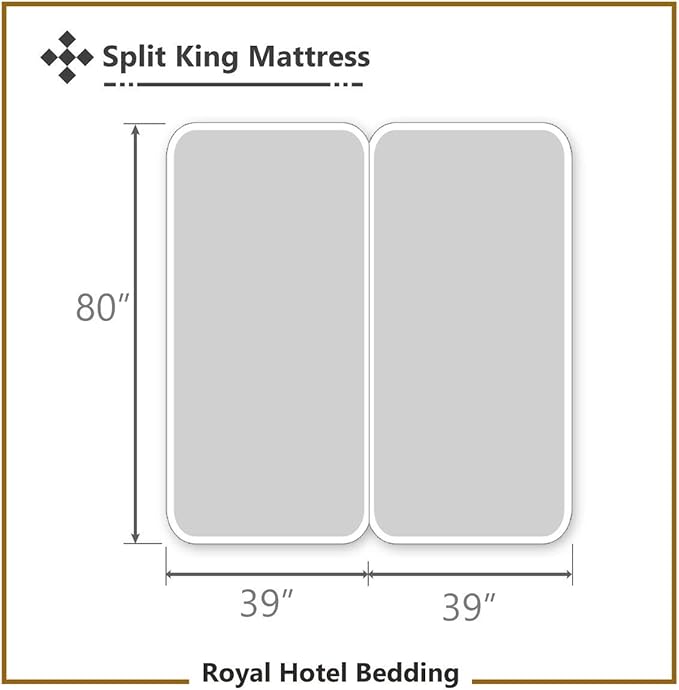 Royal Hotel Bedding Plush Mattress Topper, Split King, Consist of 2 Twin XL Toppers for Adjustable King Bed, 2 Inches Hypoallergenic Overfilled Down Alternative Anchor Bands Mattress Topper