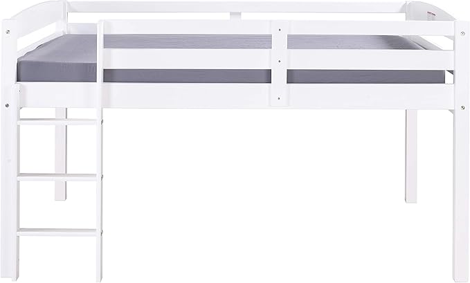 Camaflexi Tribeca Solid Wood Low Loft Bed Frame / 14 Wood Slats and 2 Center Supports / No Box Spring Necessary / Easy Assembly / Full - White, T1303F