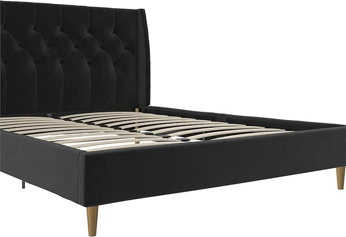 Novogratz The Her Majesty Upholstered Bed, Queen, Black Velvet