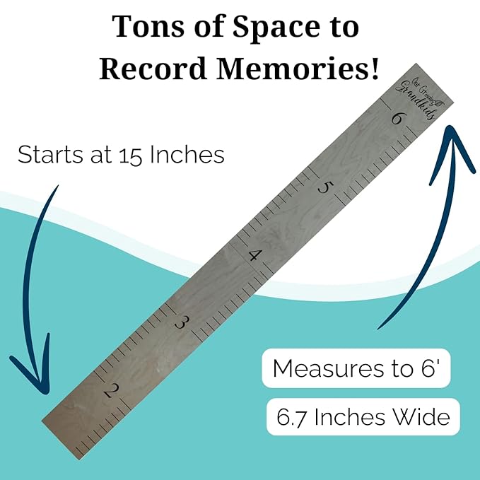 Headwaters Studio Wooden Growth Chart – Kids Height Chart, Wall Measurement for Kids, Height Chart for Wall, Growth Ruler for Children – Our Growing Grandkids, Gray (63"x6.7")