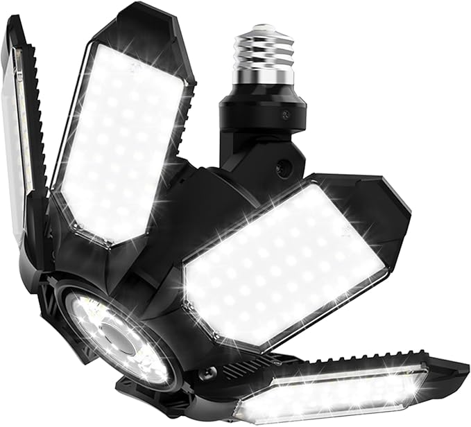 Adiding LED Garage Light Rotatable, Bright Basement Shop Ceiling Bay Lighting Fixture w/ 6 Adjustable Panels Screw in E26 E27 Bulb Base for Attic, Shed, Warehouse, Home Gym, Utility, Workshop