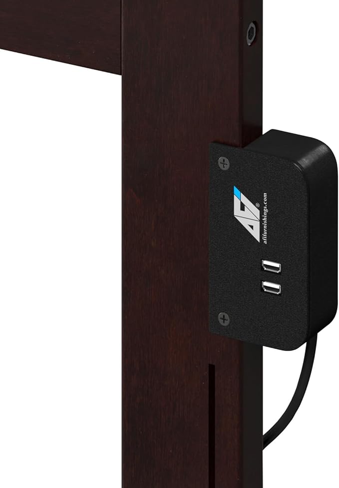 AFI, Madison Twin Solid Wood Panel Headboard with Attachable Charger, Espresso