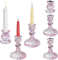 Glass Candlestick Holders Set of 6, Taper Candle Holder for Wedding Festival Christmas Party Valentine's Decor, Table Centerpieces (Pink)