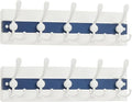 SKOLOO Coastal Wall Mounted Coat Rack - 17" Beach House Entryway Wooden Coat Hook with 5 Hooks for Hanging Coats, Hats or Towels, Oceanfront Cottage Core Collection, White & Blue, Pack of 2