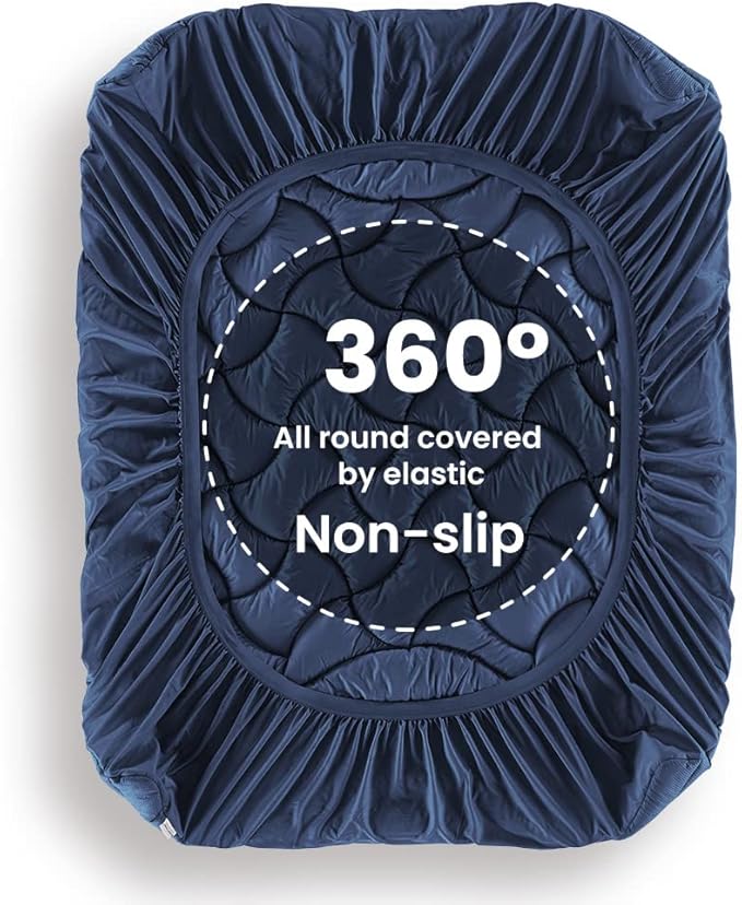 SLEEP ZONE King Size Cooling Mattress Topper, Premium Zoned Cool Mattress Pad Cover, Padded Mattress Protector Breathable Washable, Deep Pocket 8-21" (Navy, King)