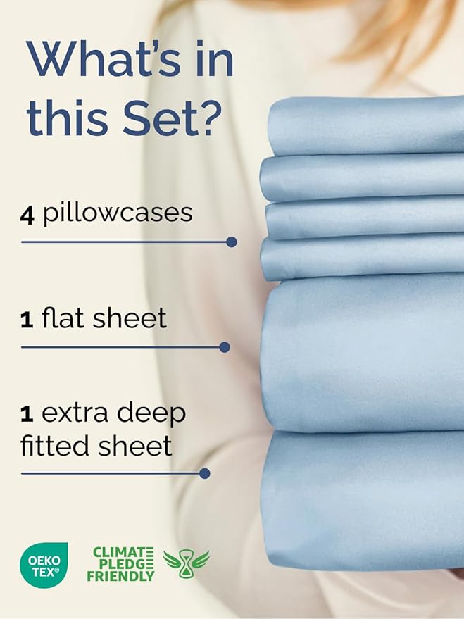 Extra Deep Full Sheet Set - 6 Piece Breathable & Cooling Sheets - Hotel Luxury Bed Sheets Set - Easy & Secure Fit - Soft, Wrinkle Free & Comfy Sheets Set - Sky Blue Sheet Set with Extra Deep Pockets