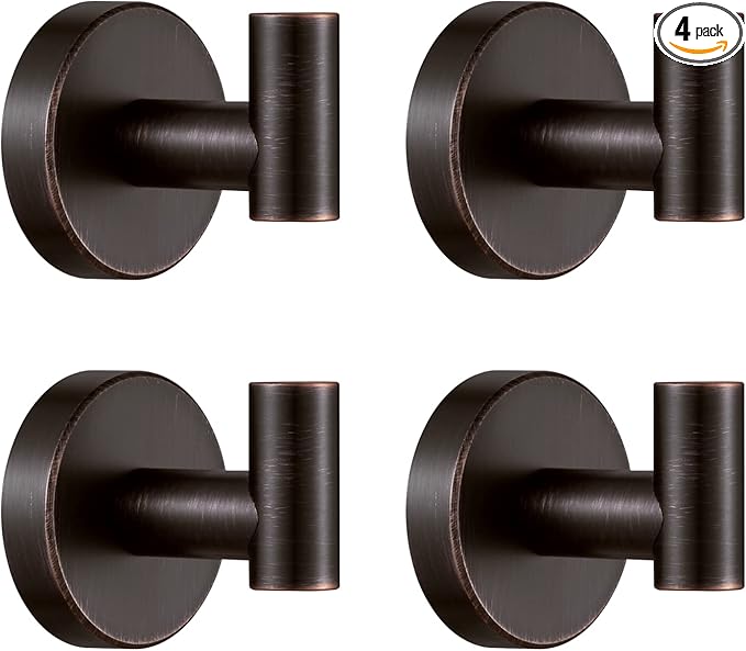 BigBig Home Bronze Towel Hooks, Bathroom Robe Hook Oil Rubbed, Bath Farmhouse Coat Clothes Hook Wall Mounted Rustic 4 Pack for Kitchen
