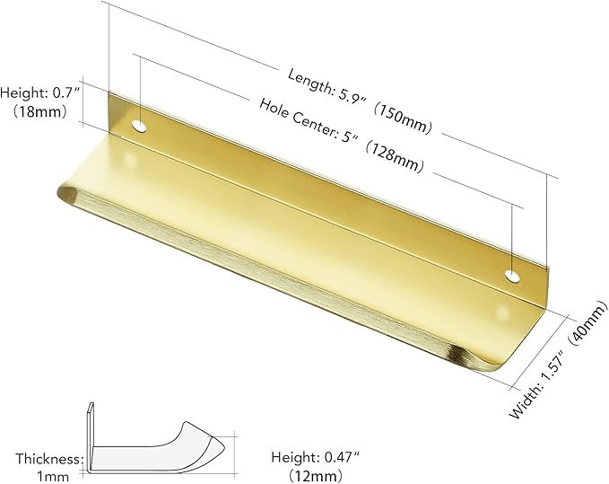 Ravinte Hardware 30 Pack Gold Cabinet Handles, 5.9 Inch (150mm) Finger Edge Pulls, 5 Inch Hole Center, Finger Pulls for Cabinets