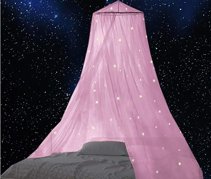 BCBYou Baby, Kids & Adult Mosquito Net Canopy with Glow in Dark Stars, for Crib, Kids, Girls or Full Size Bed (Pink)