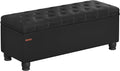 SONGMICS Storage Ottoman, Storage Bench, Tufted Entryway Bedroom Bench, 17.7 x 46.5 x 17.7 Inches, Hinges Easy Lid Operation, Wooden Legs, Synthetic Leather, Loads 330 lb, Classic Black ULOM071B01