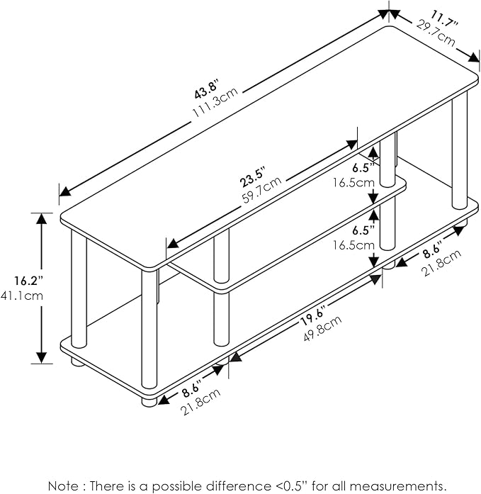Furinno Turn-N-Tube No Tools 3D 3-Tier Entertainment TV Stand up to 50 inch TV, Round Tubes, Oak