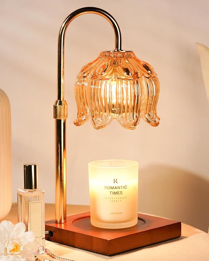 Flower Candle Warmer Lamp with Timer & Dimmer, Adjustable Height Candle Warmer, Gifts for Women Mom Birthday Christmas, House Warming New Home Bedroom Decor, Wax Warmer with 2 Bulbs for Jar Candles