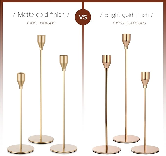 Candlestick Candle Holders Gold Taper: Candeldo Tall Brass Candles Stick Holder Decor Set of 15 Dinning Table Centerpiece Vintage Metal Candle Stand Wedding Decorations