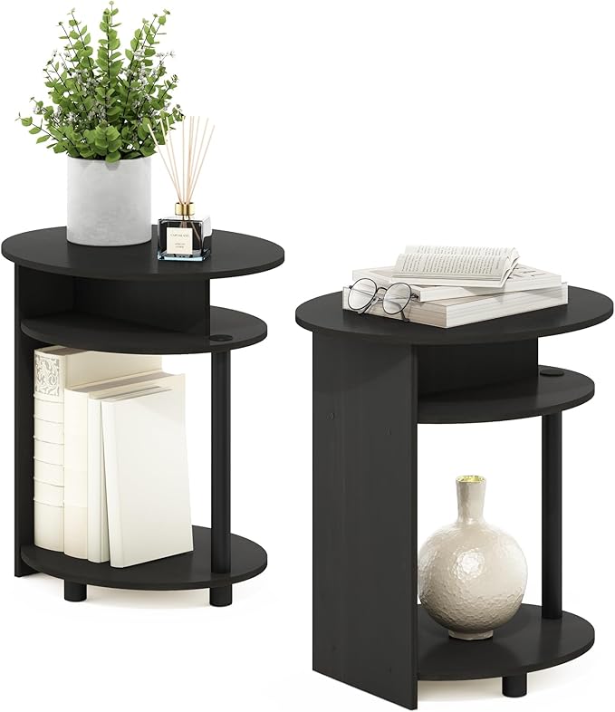 Furinno JAYA Simple Design Oval End Table Set of 2, Walnut,