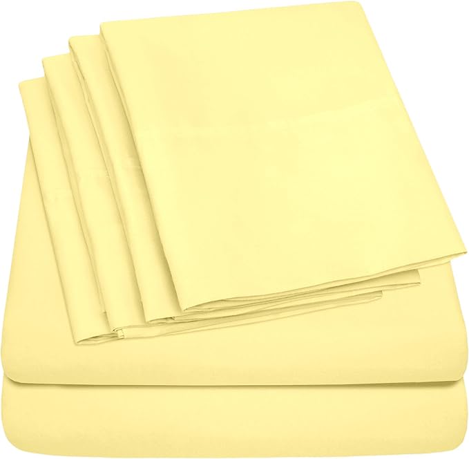 Twin XL Size Bed Sheets - 4 Piece 1500 Supreme Collection Fine Brushed Microfiber Deep Pocket Twin X-Large Sheet Set Bedding - 1 EXTRA PILLOW CASES, GREAT VALUE, Twin XL, Pale Yellow