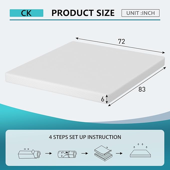 BestMassage | 6 Inch California King Mattress | Gel Memory Foam | Medium Firm Feel | White | Bed in a Box, CertiPUR-US Certified | Pressure Relief, Cooling Ventilated Foam | Breathable Knit Cover