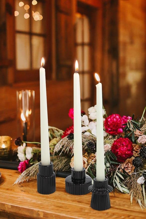 Vixdonos Taper Glass Candlestick Holders Tealight Candle Holders for Table Centerpieces, Wedding Decor and Dinner Party (6 Pcs, Black)