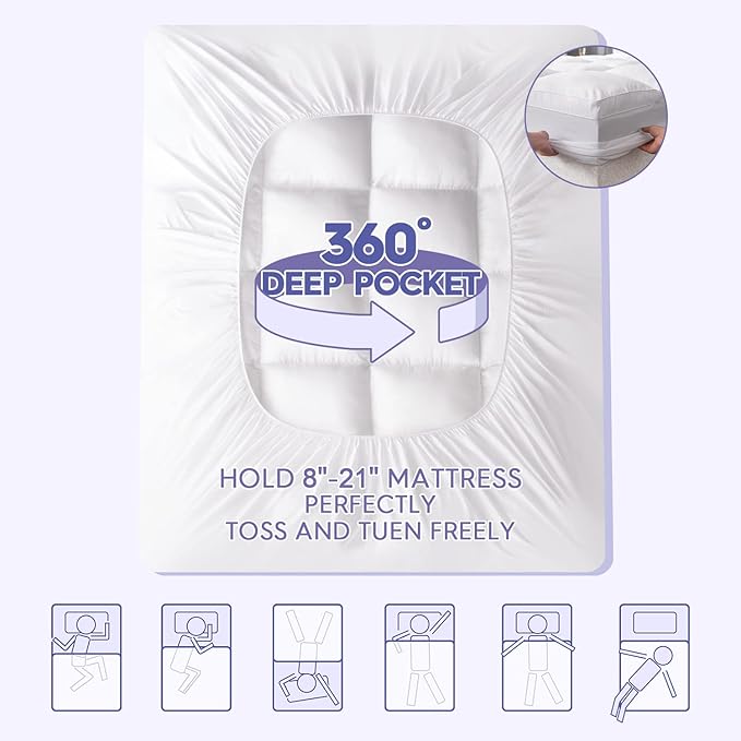 ABENE Mattress Topper for Back Pain Relief, Extra Thick Mattress Pad Pillowtop, Soft Mattress Protector Cover with 8"-21" Deep Pocket (Pure White, California King, Feather Down)