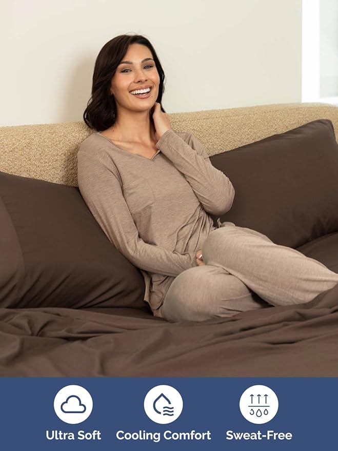 Extra Deep Twin XL Sheet Set - 4 Piece Breathable & Cooling Sheets - Hotel Luxury Bed Sheets Set - Easy & Secure Fit - Soft, Wrinkle Free & Comfy Sheets Set - Brown Sheet Set with Extra Deep Pockets
