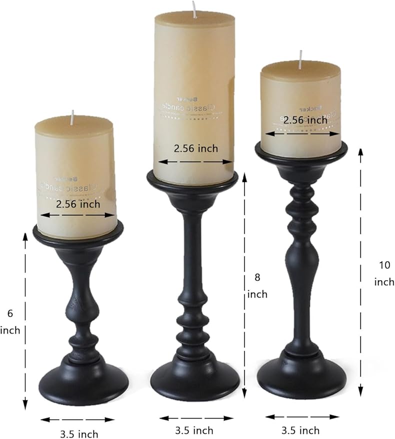 Candlestick Holders Black Candle Holder for Candlestick,Taper Modern Candle Holders Set of 3,Tall Wood Candle Sticks Holder Decor(12"/10"/8" H) (3, Caffe Brown)