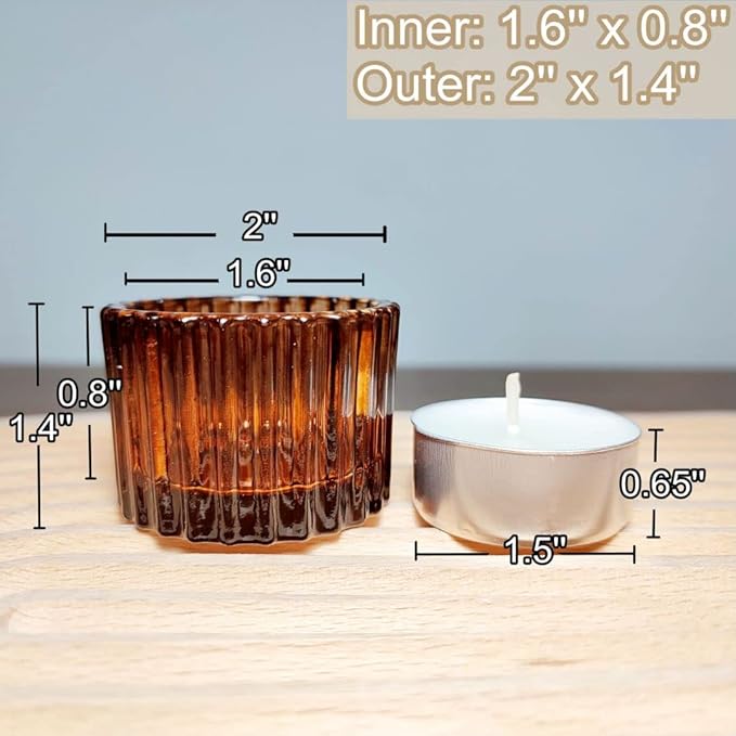VOHO Tealight Candle Holder Set of 24, Glass Tealight Candle Holder Decorative for Wedding Centerpiece, Small Votive Candle Holders for Birthday Party(2 x 1.4 Inch, Brown)