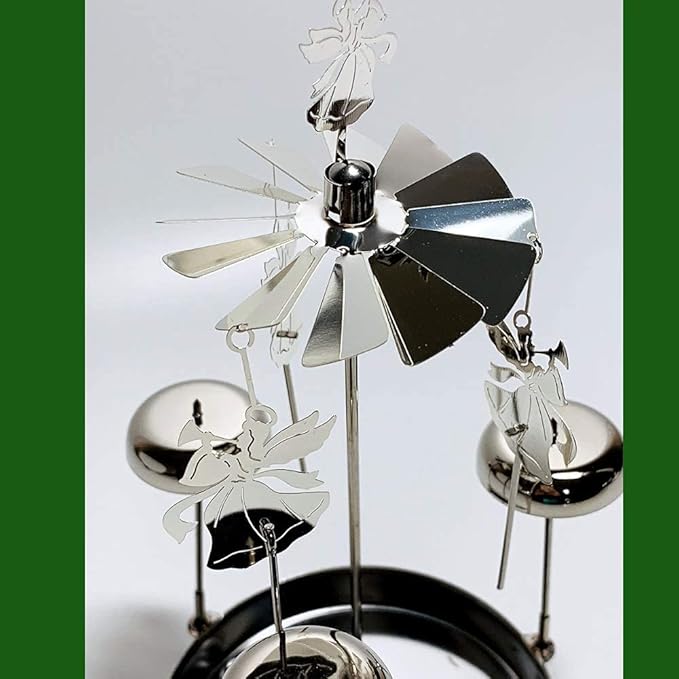 Spinning Angels Tealight Candle Spinner with Bell Chimes - Swedish Scandinavian Style Design - Measures 8" H