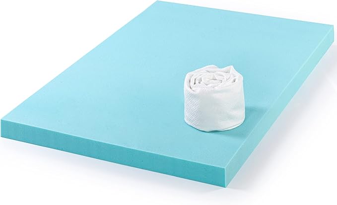 ZINUS 3 Inch Ultra Cooling Gel Memory Foam Mattress Topper with Cooling Cover, CertiPUR-US Certified, Queen, White