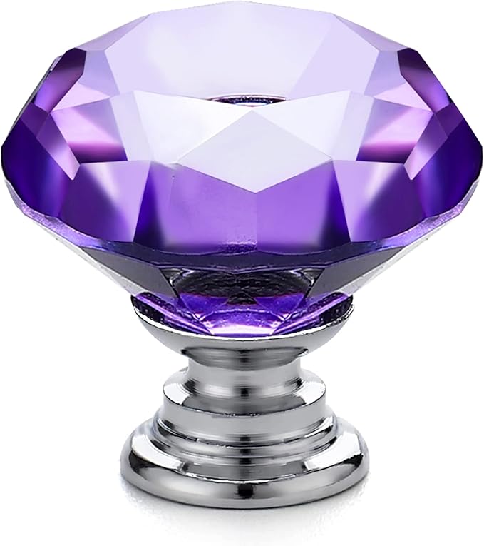 Ravinte 25 Pack Purple Crystal Knobs for Dresser Drawers Glass Cabinet Knobs Diamond Shaped Drawer Knobs - 30 mm Knobs with Silver Base