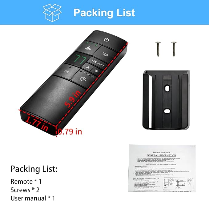 CENMING HD3 Replacement Remote for Hampton Bay Home Decorators Collection Ceiling Fan Remote Control,w/Thermostatic Control Light Dimmer Timer,for KUJCE10320 TR222A 2AAZPHD3 HD3(Remote Only)