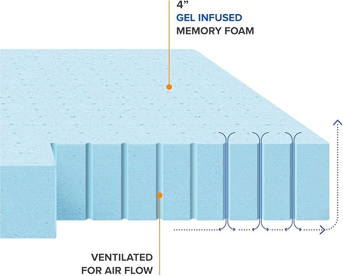 Best Price Mattress 4 Inch Ventilated Memory Foam Mattress Topper, Cooling Gel Infusion, CertiPUR-US Certified, Dorm Essentials, Cal King