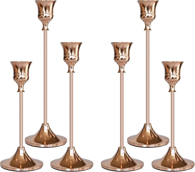 Candlestick Holders Rose Gold, 6 Packs Taper Candle Holder for Candlesticks, Candle Sticks Holder Decor for Home Decor
