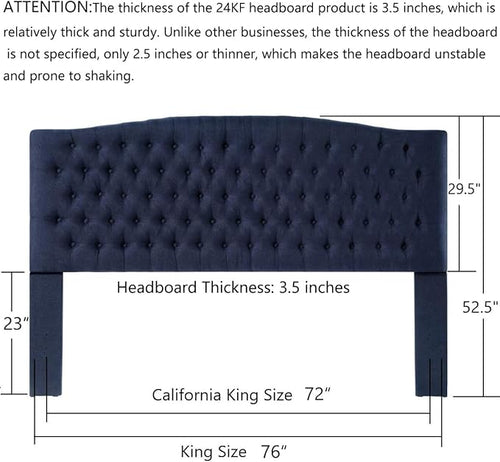 24KF Upholstered Tufted Button Linen Fabric Headboard,Comfortable Fashional Headboard King/CA King Size,Navy Blue