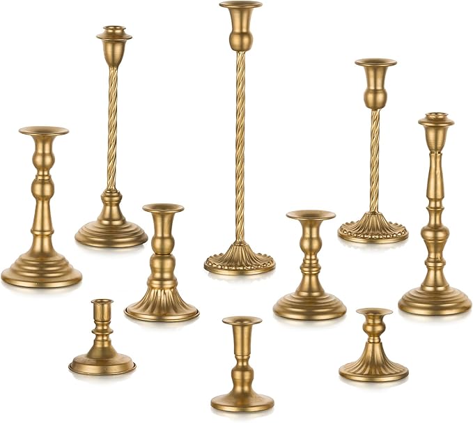 Candlestick Candle Holders Gold: Tall Taper Candles Stick Holder Wedding Decor Set of 10 Dinning Table Centerpiece Vintage Metal Candle Stand