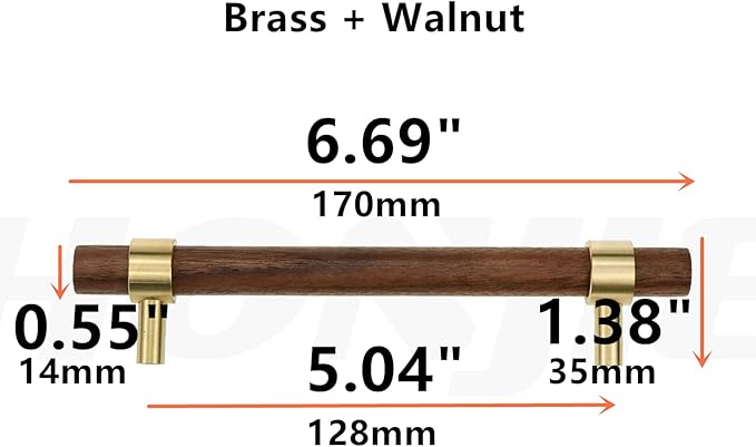 Drawer 6.69"/170mm Pulls Brass Walnut Kitchen Wardrobe Cabinet Hardware Pull Handle with Screw, 12Pcs