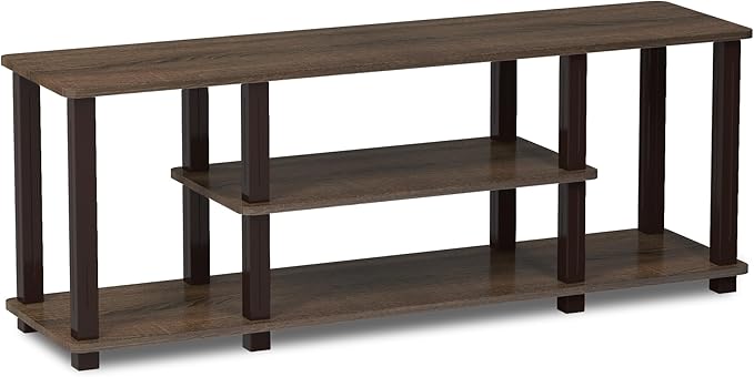 Furinno Turn-N-Tube No Tools 3D 3-Tier Entertainment TV Stand up to 50 inch TV, Square Tubes, Walnut/Brown