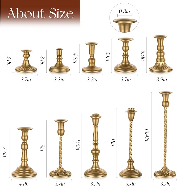 Candlestick Candle Holders Gold: Tall Taper Candles Stick Holder Wedding Decor Set of 10 Dinning Table Centerpiece Vintage Metal Candle Stand