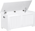 Wooden Storage Chest Box with Flip-top Lid & Safety Hinge, 39.4 Inch Living Room Organizer, Bedroom Bench, White