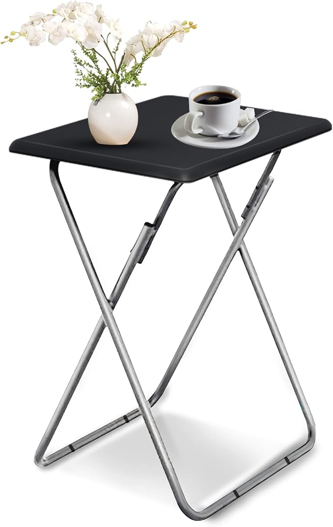Garden 4 you Folding TV Tray Table,TV Dinner Table with Sturdy MDF Top,Eating Trays for Living Room with No Assembly Required, 15 x 18.9 x 26 in(Black,1PC)