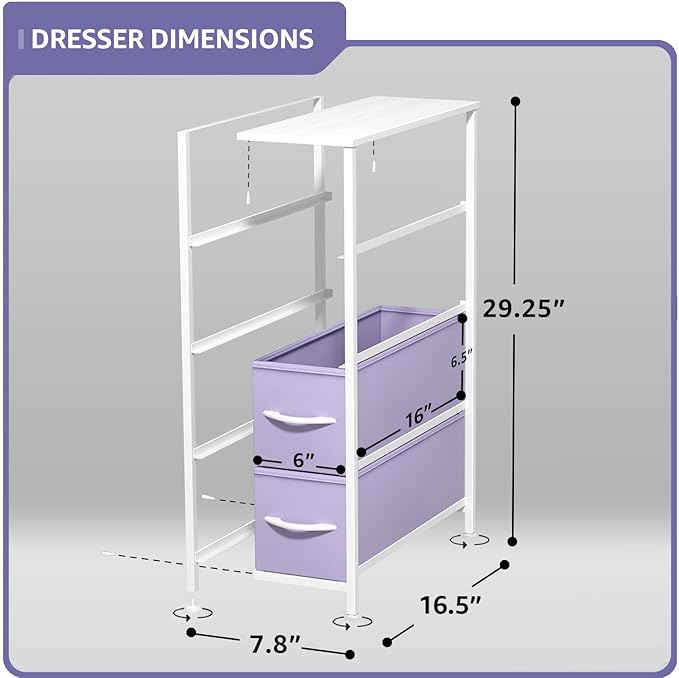 Sorbus Kids Narrow Dresser with 4 Drawers - Vertical Slim Storage Chest of Drawers with Steel Frame, Wood Top & Easy Pull Fabric Bins for Small Spaces, Closets, Bedroom, Bathroom & Laundry