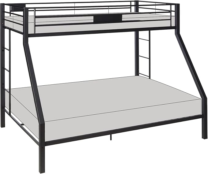 Acme Limbra Frame Twin Over Queen Metal Bunk Bed with Ladder in Sandy Black
