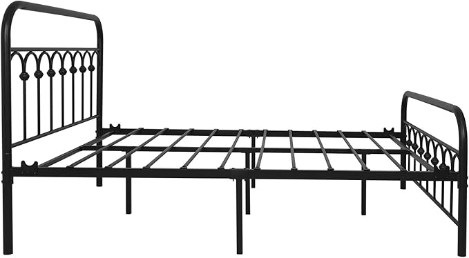 YALAXON Vintage Sturdy Full Size Metal Bed Frame Basic with Headboard and Footboard,No Box Spring Needed,Under Bed Storage (Full,Black)