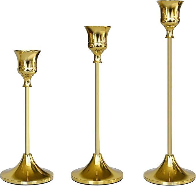Candlestick Holders Gold, 3 Packs Taper Candle Holder for Candlesticks, Candle Sticks Holder Decor for Home Decor