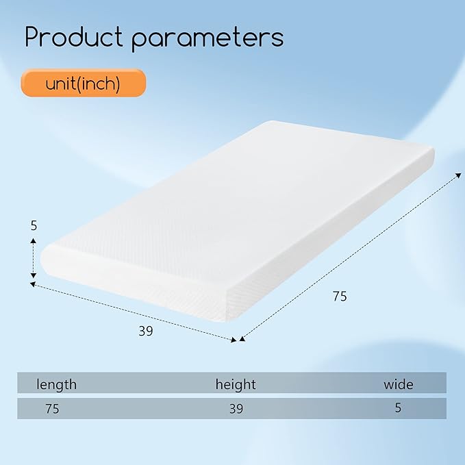 BestMassage | 5 Inch Twin Mattress | Gel Memory Foam | Medium Firm Feel | White | Bed in a Box, CertiPUR-US Certified | Pressure Relief, Cooling Ventilated Foam | Breathable Knit Cover