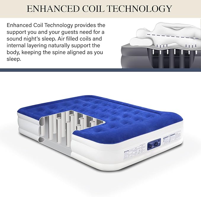 King Koil Luxury Pillow Top Plush Queen Air Mattress with Built-in High-Speed Pump Best for Home, Camping, Guests, 16" Queen Size Double Airbed Adjustable Blow Up Mattress, Waterproof, 1-Year Warranty