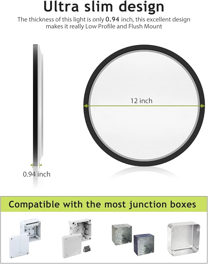 hepside 1PACK Flush Mount LED Ceiling Light Fixture Black, 12Inch 28W, Dimmable 3000K-4500K-6000K 3 Color Selectable Ceiling Lamp 3200LM Low Profile Ceiling Light for Kitchen Bedroom Hallway