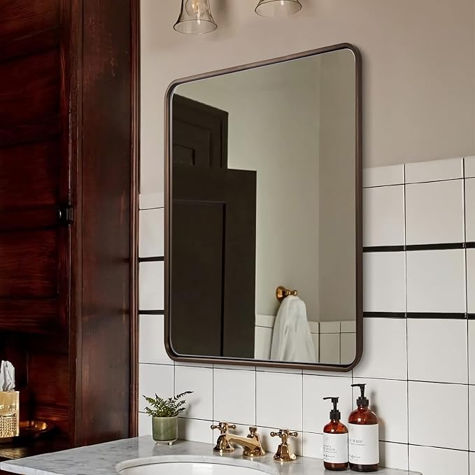 ANDY STAR Bronze Bathroom Mirror, 30x36 Inch Oil Rubbed Bronze Mirror, Bronze Mirrors for Wall, Bronze Vanity Mirror Metal Framed, Iron Tube, 1’’ Deep, Wall-Mounted Horizontally/Vertically