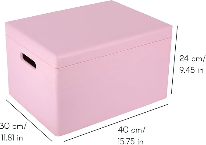 Large Pink Wooden Box Storage with Hinged Lid | 15.8 x 11.8 x 9.44 inches (+-0.5) | with Handles | Gift Box Storage Document | Product NOT Intended for 15 Years OR Below