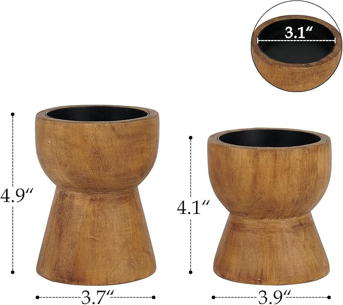 NIKKY HOME Farmhouse Wooden Candle Holders Set of 2, Rusitc Solid Wood Pillar Candlesticks Pedestal, Fireplace Mantle Table Centerpiece Decor, Brown